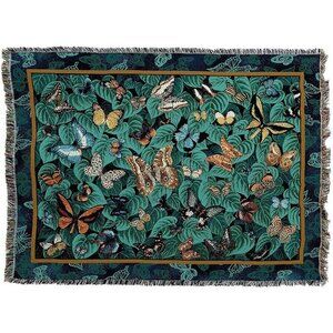 New Butterfly Heavy Afghan Woven Cotton Throw Blanket Gift Butterflies Wings NIP